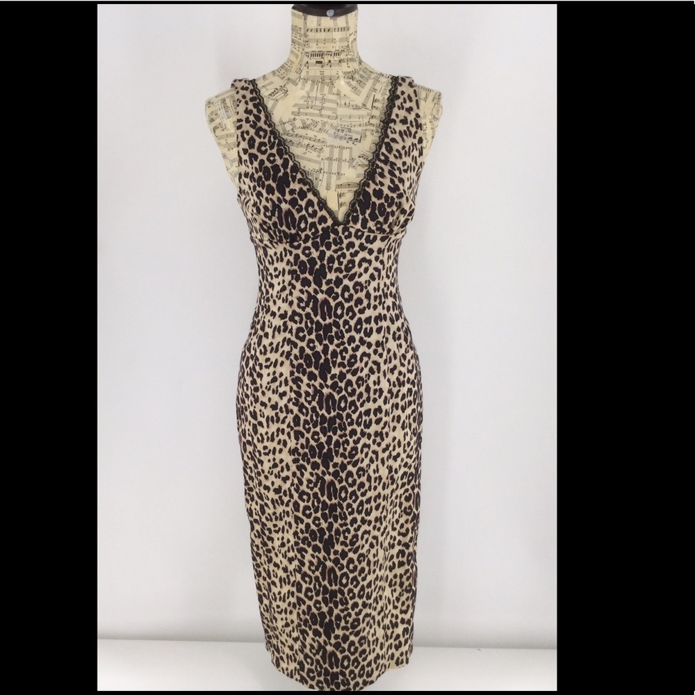 bebe (Sm) Leopard print ,v-neck empire waist dress